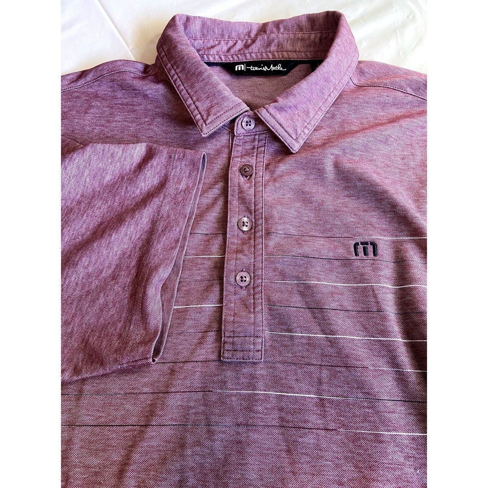 Travis Mathew Men's Large Polo Shirt Maroon Heathered Striped Golf Short Sleeve